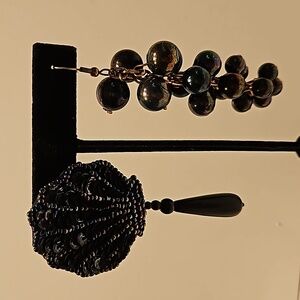 2 Pairs of Vintage Black Iridescent Drop Pierced Earrings